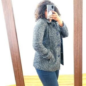 London Fog Women's Black and White Pea Coat S/M Wool Jacket